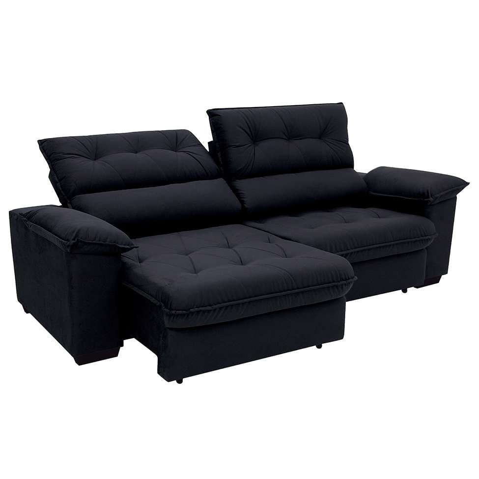 Sofá 3 Lugares Retrátil e Reclinável Piemont Suede Preto 230 cm em Promoção | Ofertas na Americanas