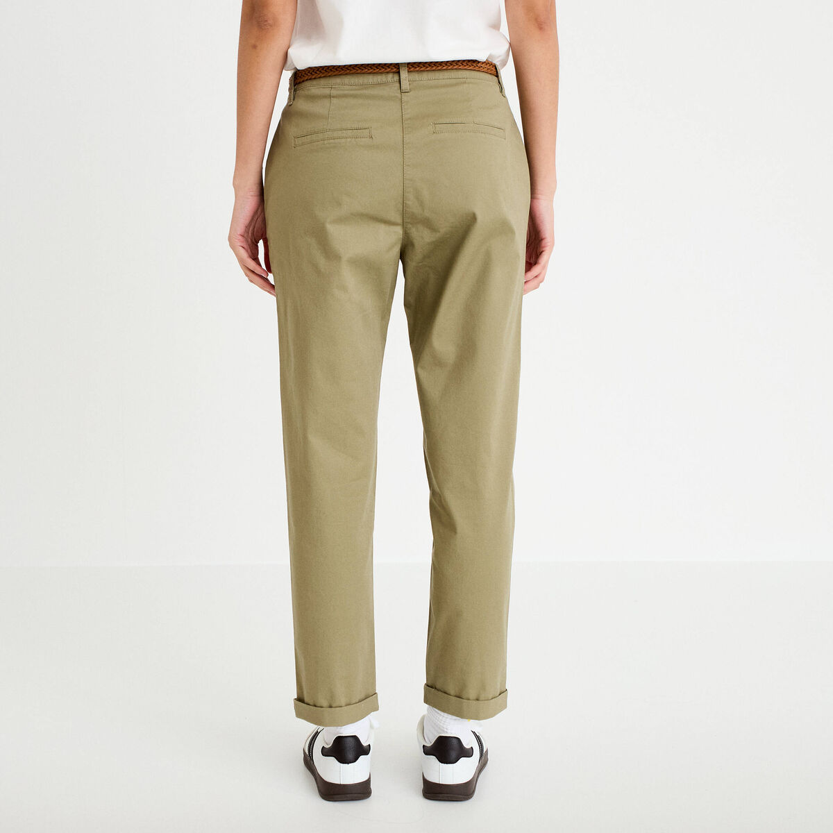 Pantalon chino 7/8ème vert femme