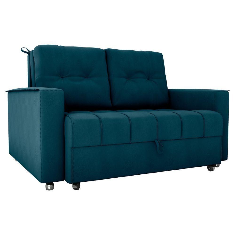 Sofá Cama 2 Lugares Yago Veludo Maserati Azul