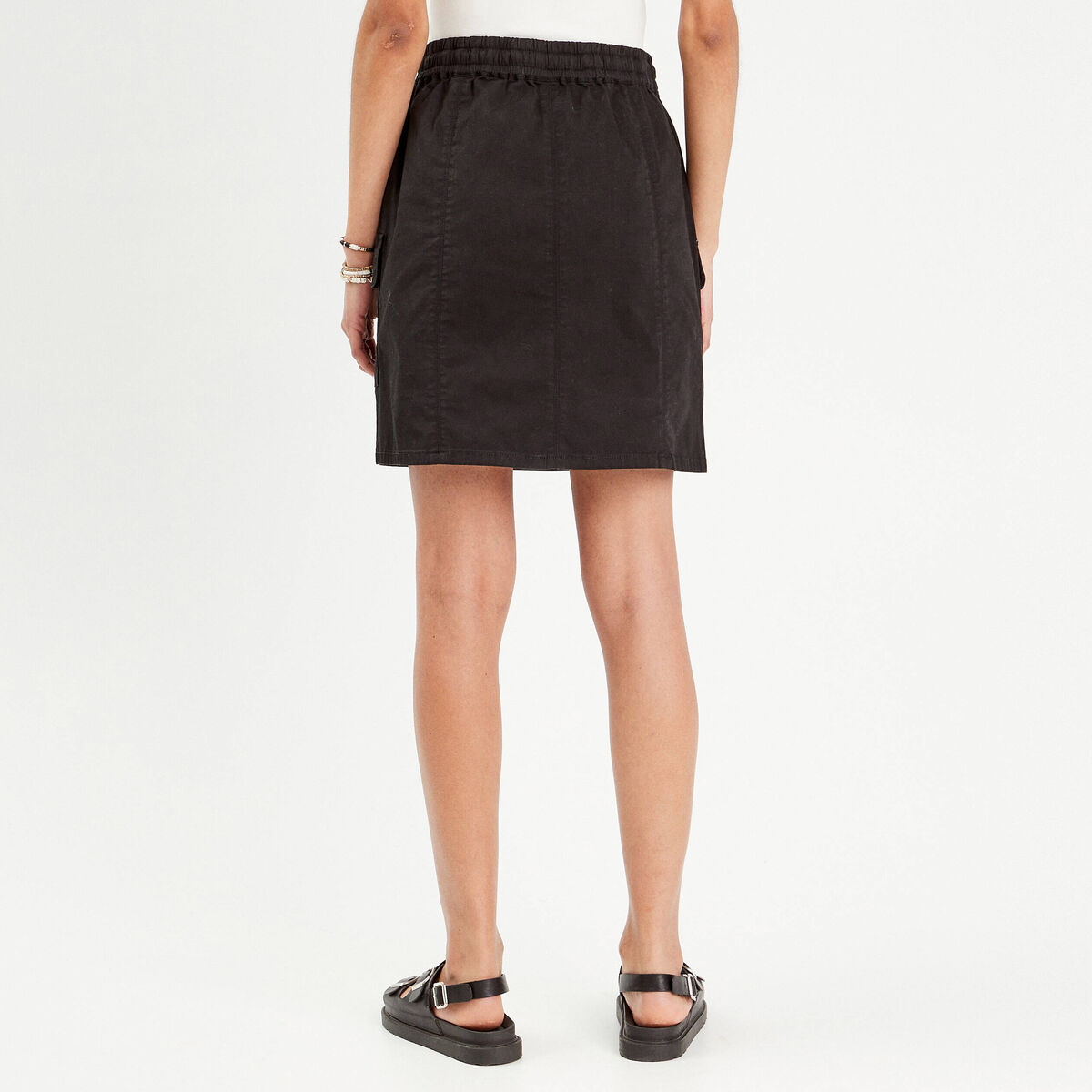 Jupe cargo taille à coulisse noir femme