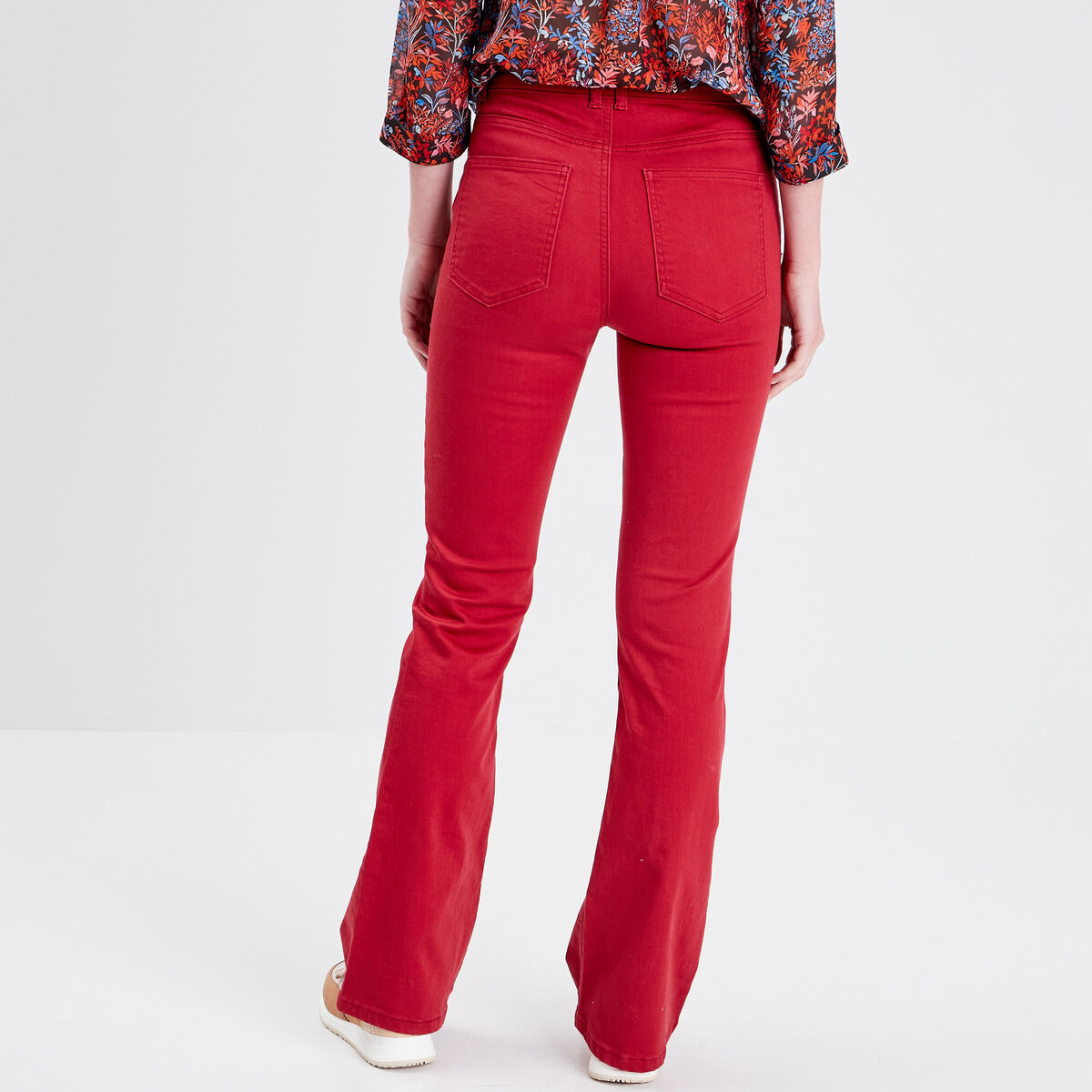 Jeans flare taille haute rouge foncé femme