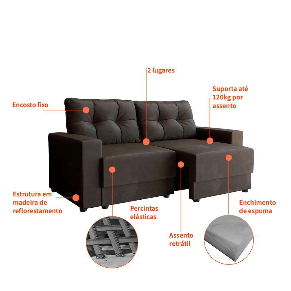 Sofá 2 Lugares Retrátil Lubeck Suede Grafite 140 cm em Promoção | Ofertas na Americanas