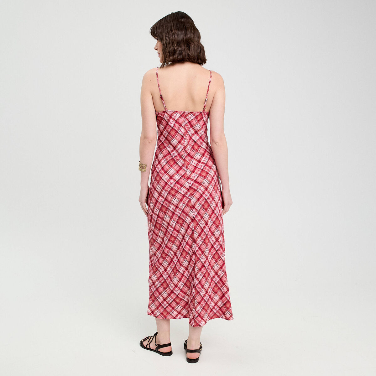 Robe longue droite bretelles rouge femme