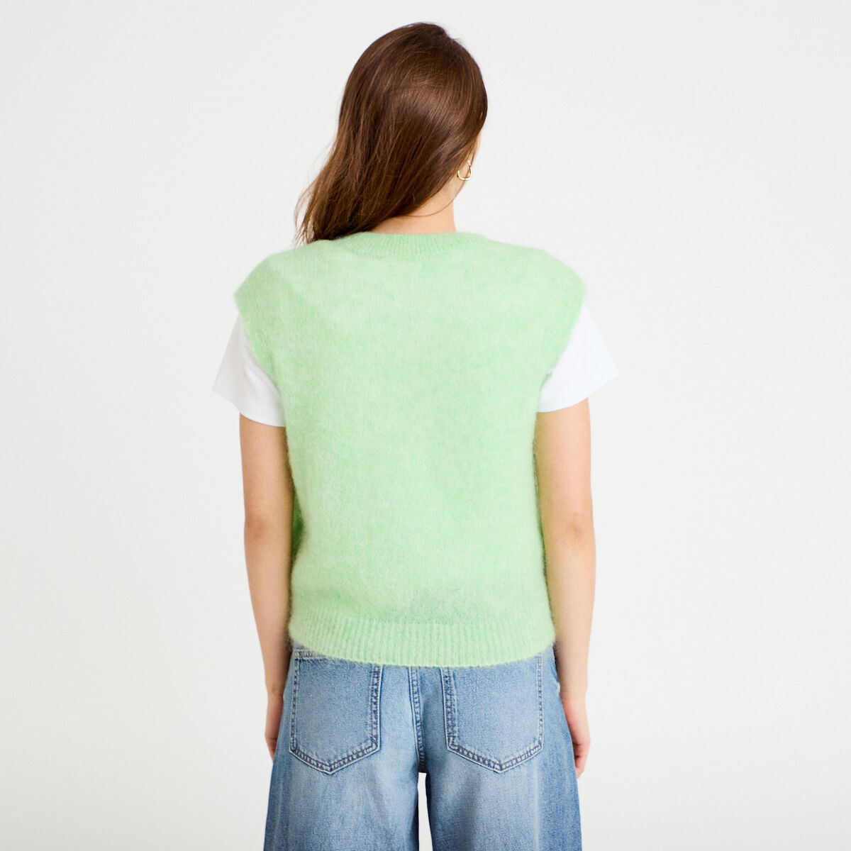 Pull sans manches vert pastel femme