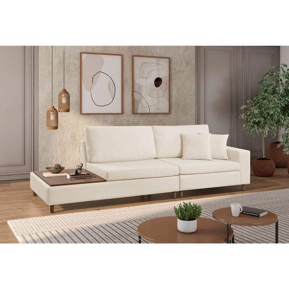 Sofá 3 Lugares com Apoio Lateral Paineiras Linho Bege Claro