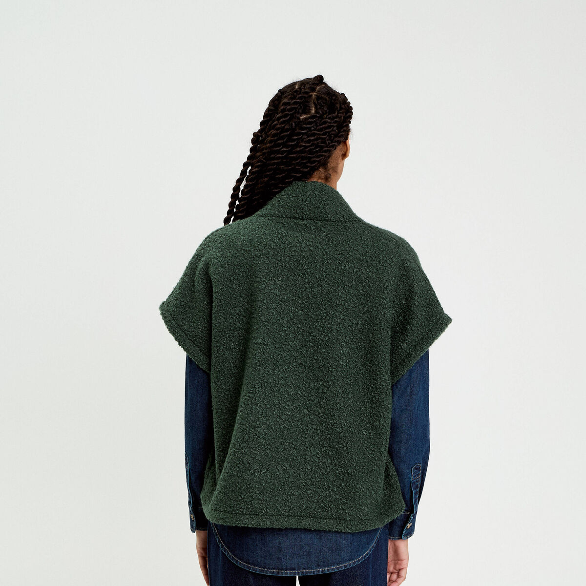 Gilet oversize cropped manches courtes vert foncé femme