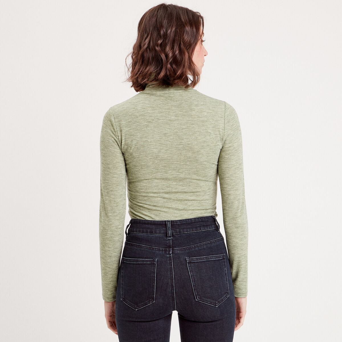 T-shirt col roulé vert kaki femme