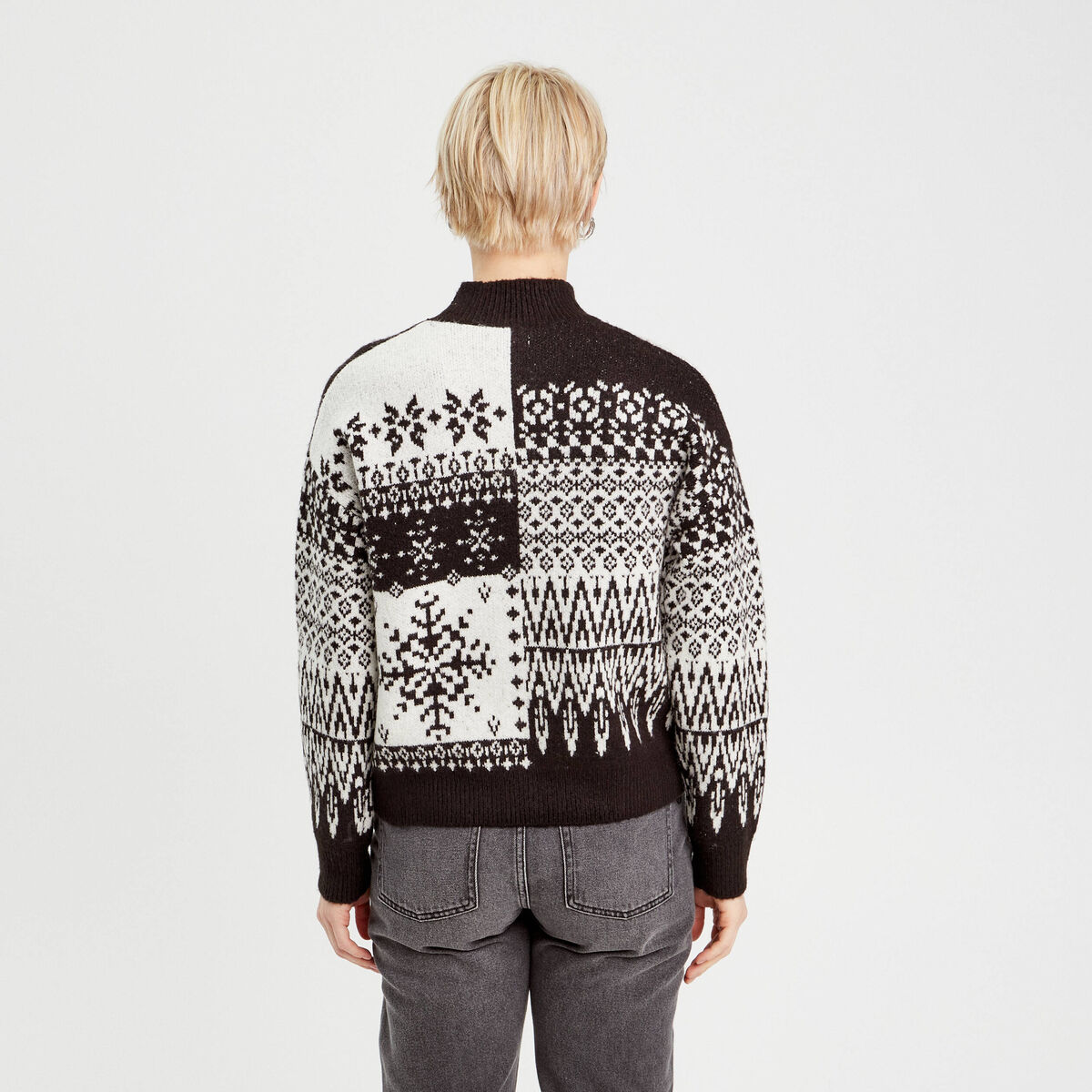 Pull col montant et sequins ecru femme