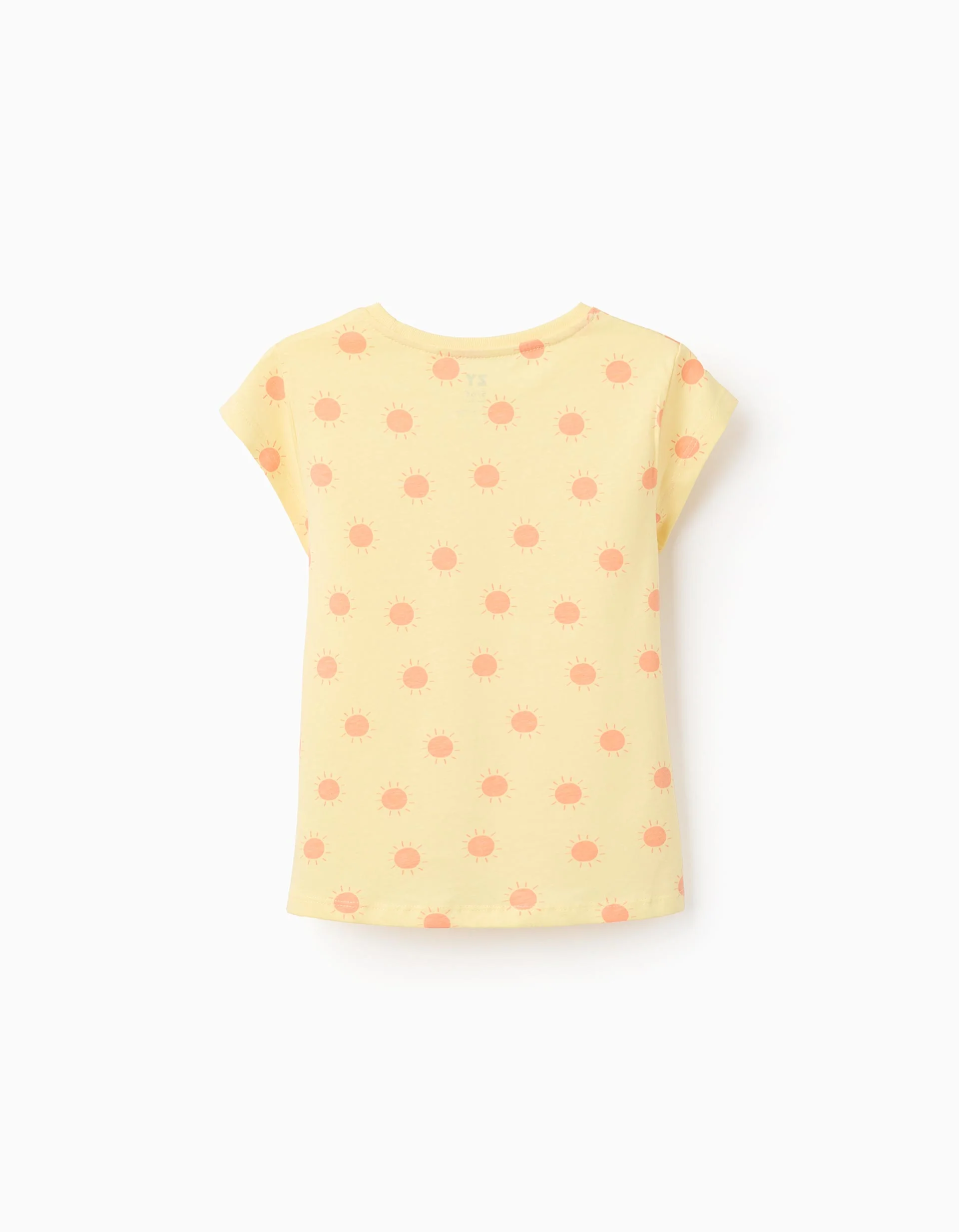 Pack of 2 cotton T-shirts with summery prints for girls, yellow/white
