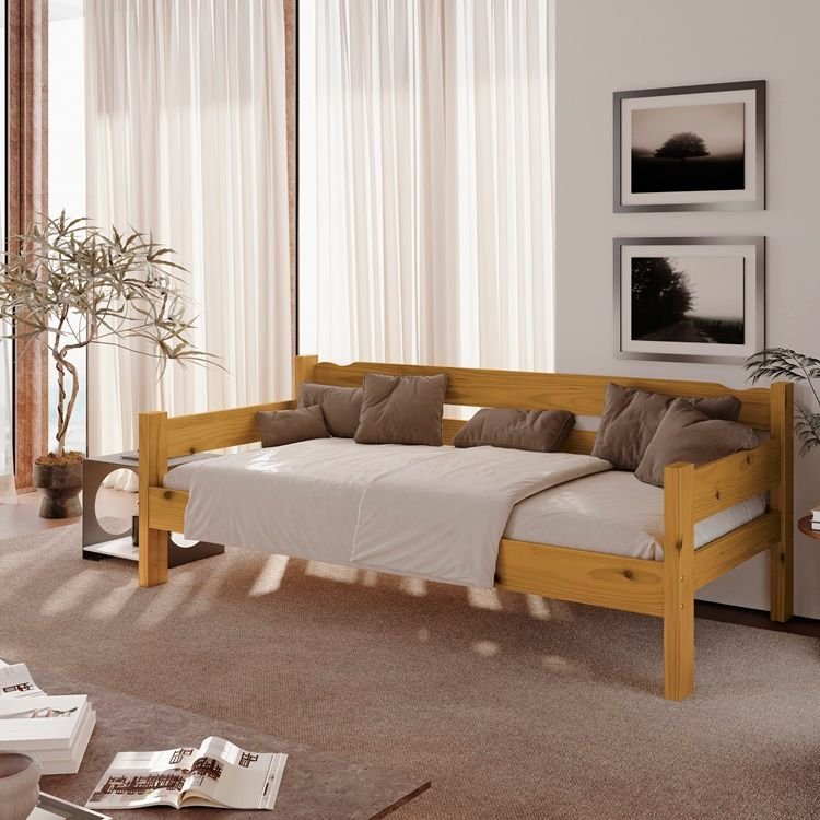 Sofá Cama 03 Lugares Madeira Maciça Reforçada Nemargi Mel