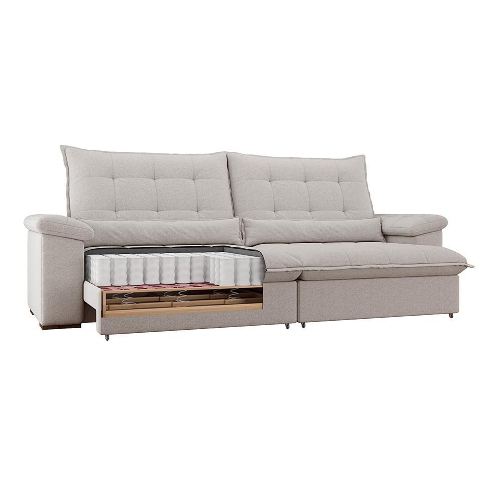 Sofá 4 Lugares Retrátil e Reclinável Módena Molas Ensacadas Linho Marfim