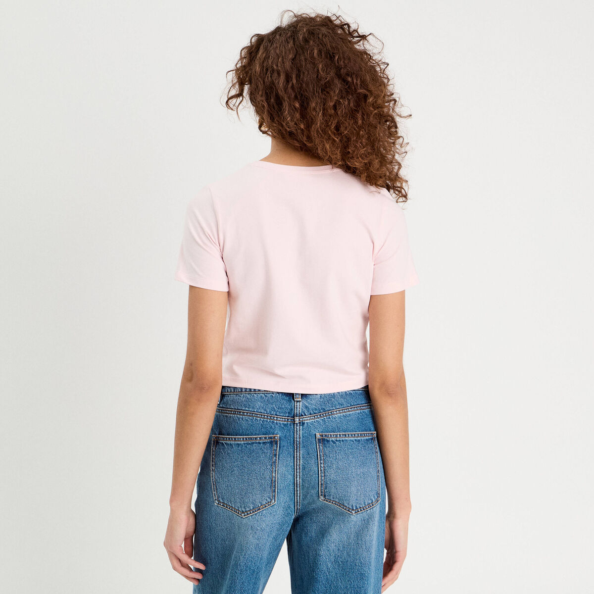 T-shirt cropped rose clair femme