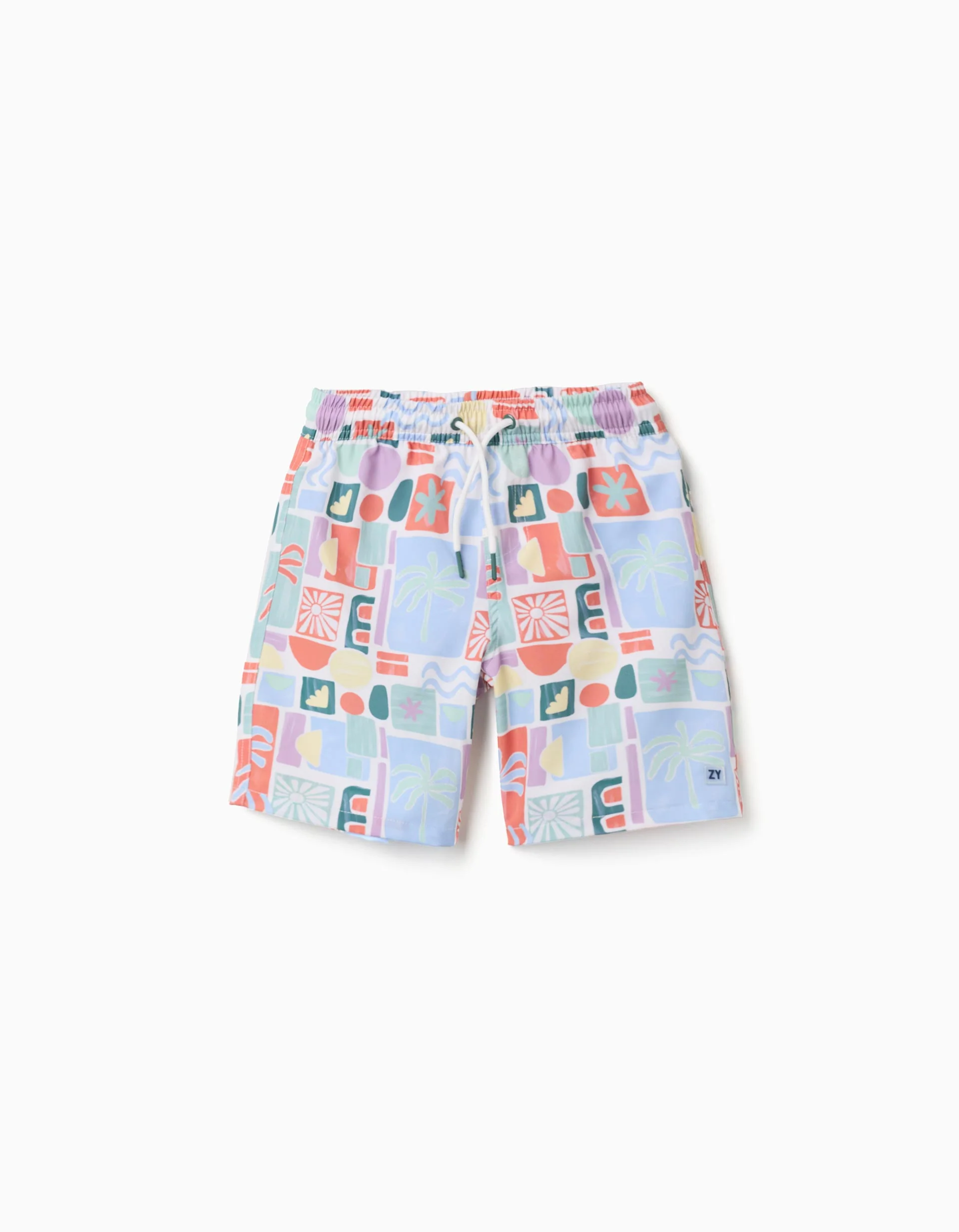 Swim shorts with colourful print and drawstring for boys, multicolour