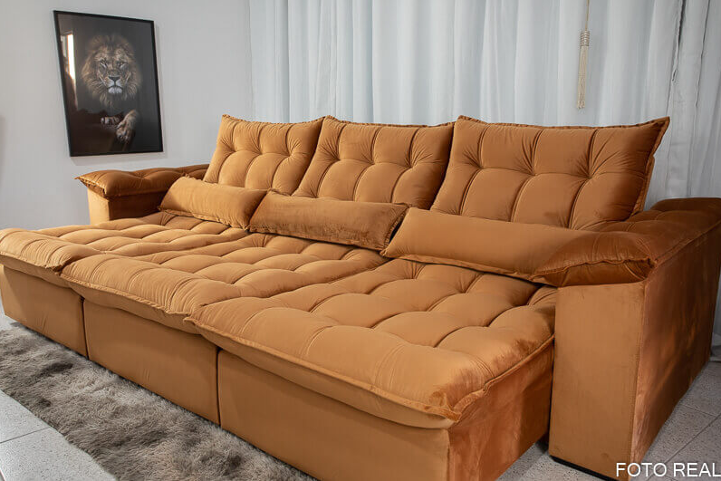 Sofá Retrátil e Reclinável Ipanema 2,10m em Tecido Veludo C/ 03 Módulos - Montagem Inclusa