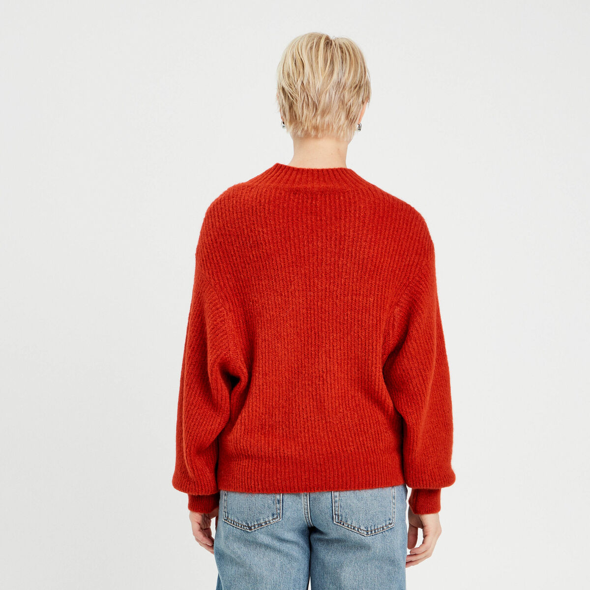 Pull col montant marron cognac femme