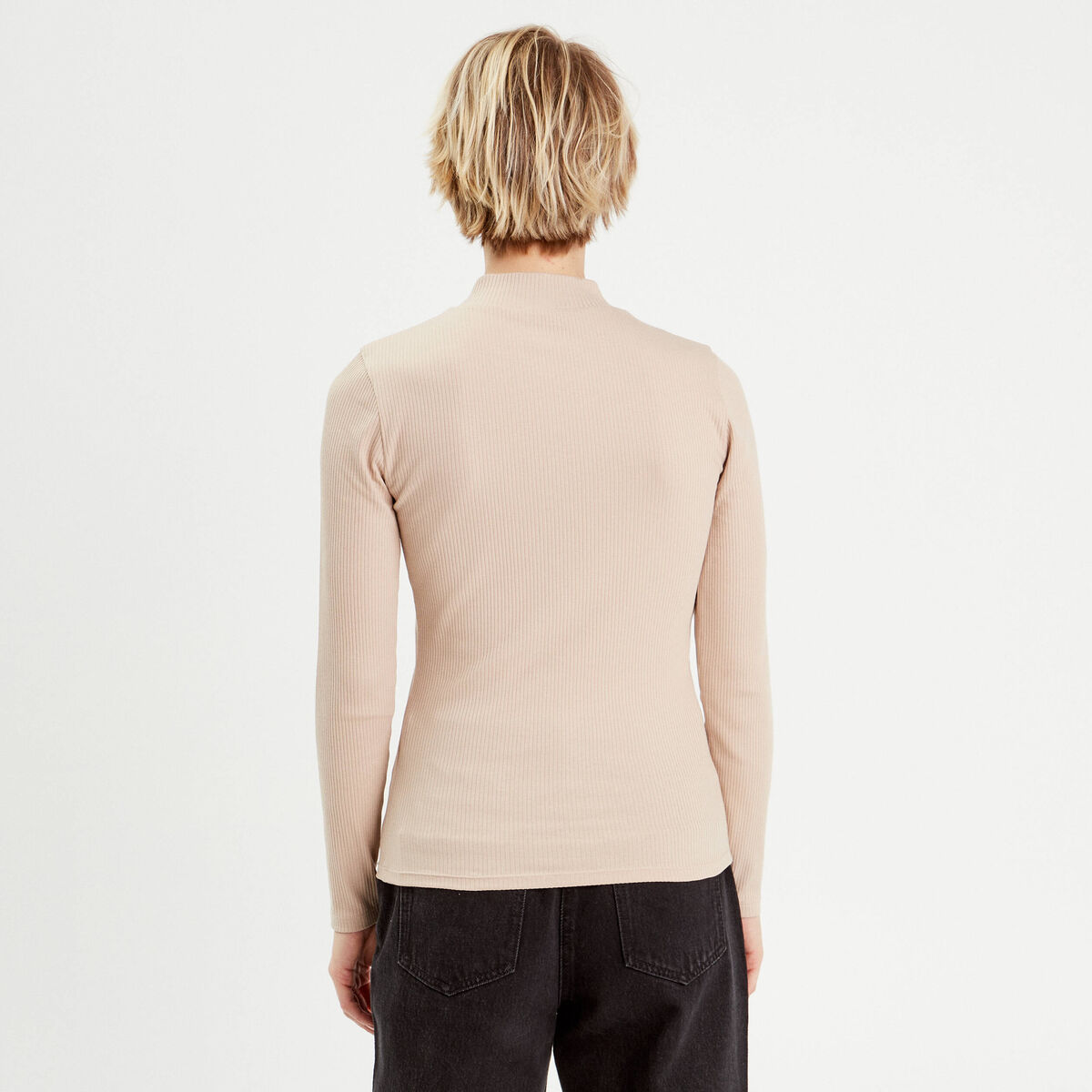 T-shirt manches longues côtelé sable femme