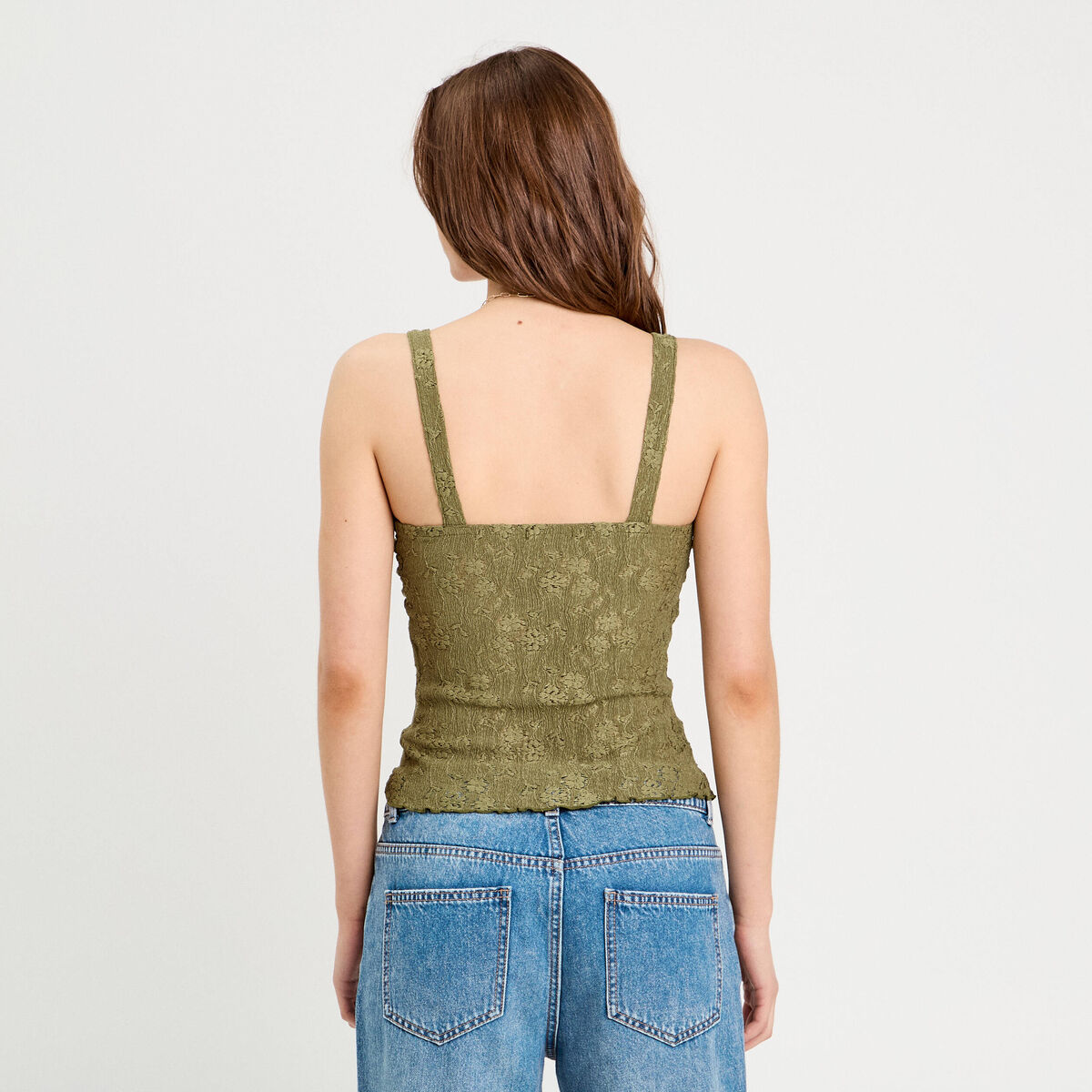 Débardeur bretelles fines vert kaki femme