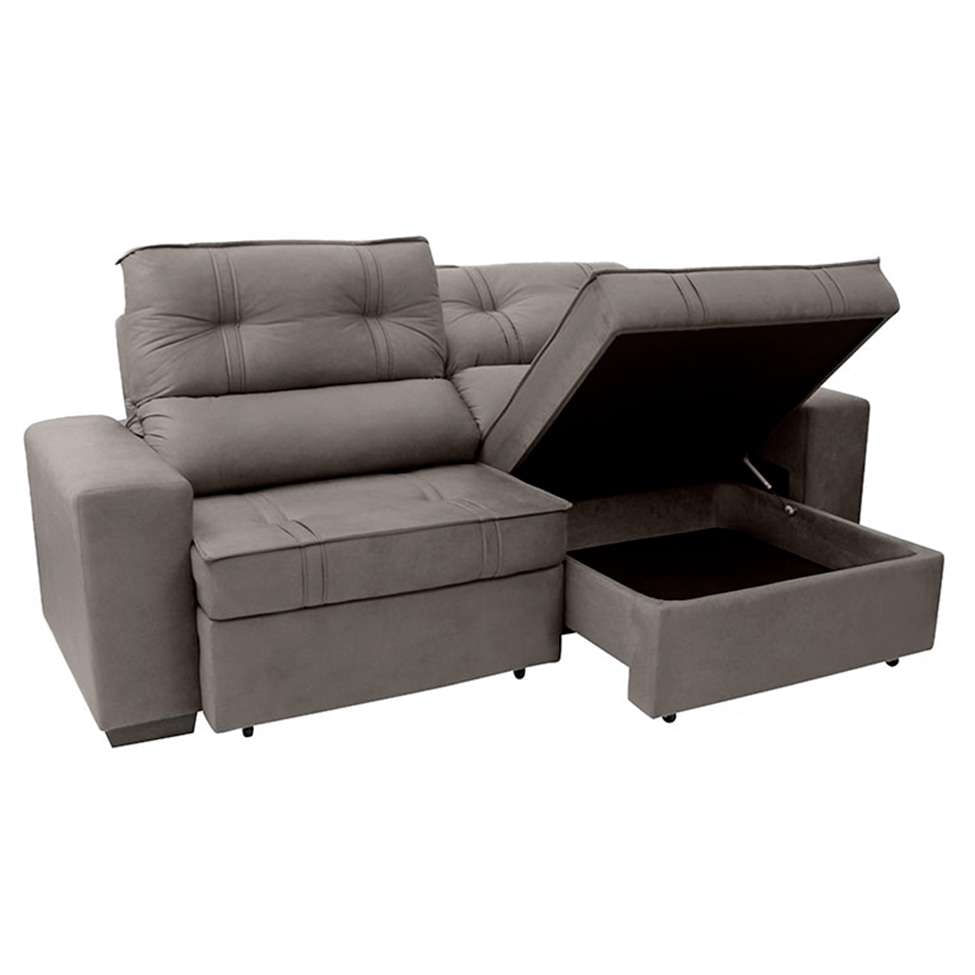 Sofá 3 Lugares Retrátil e Reclinável com Baú Lottus Suede Castanho em Promoção | Ofertas na Americanas