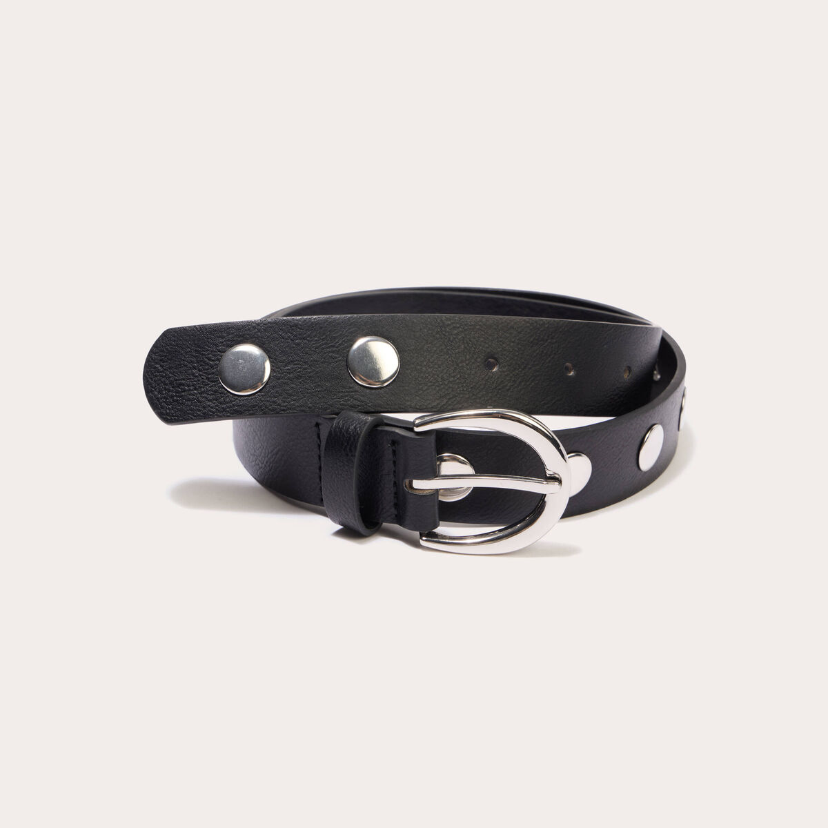Ceinture fine à détails cloutés noir femme