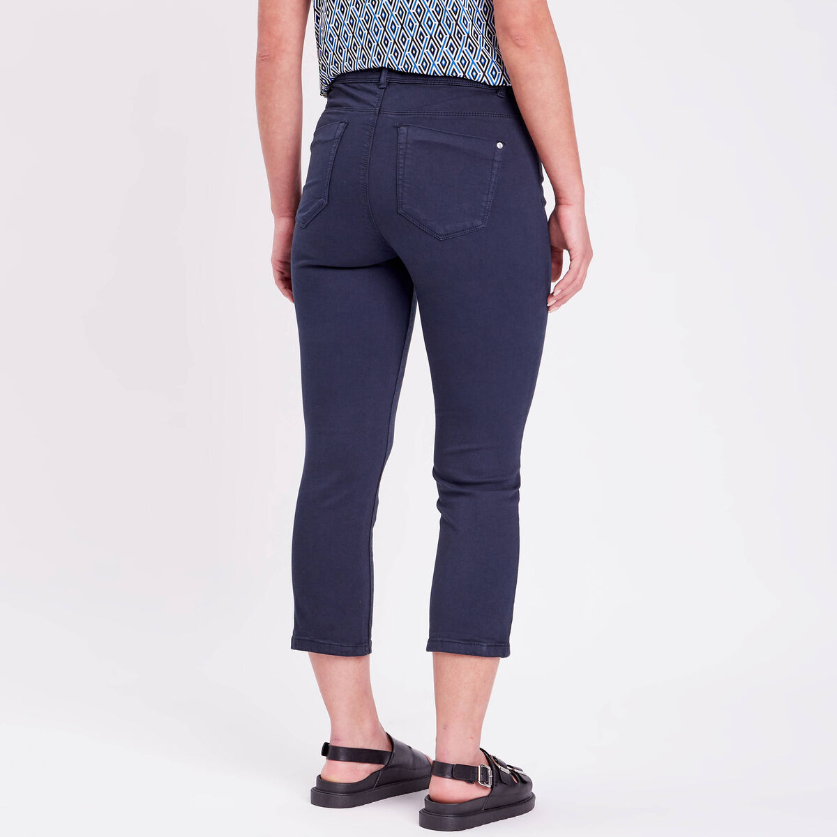Pantacourt slim 5 poches bleu marine femme