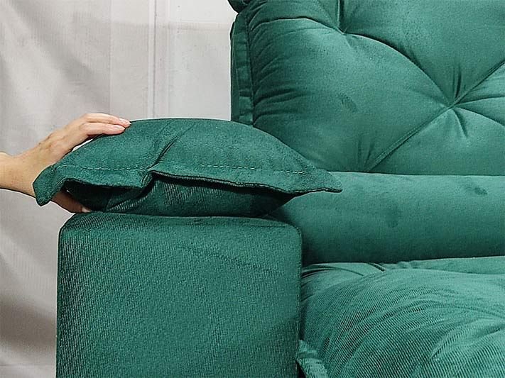 Sofá Retrátil e Reclinável 2,70m em Tecido Veludão C/pillow Nos Braços Athenas:verde/270cm