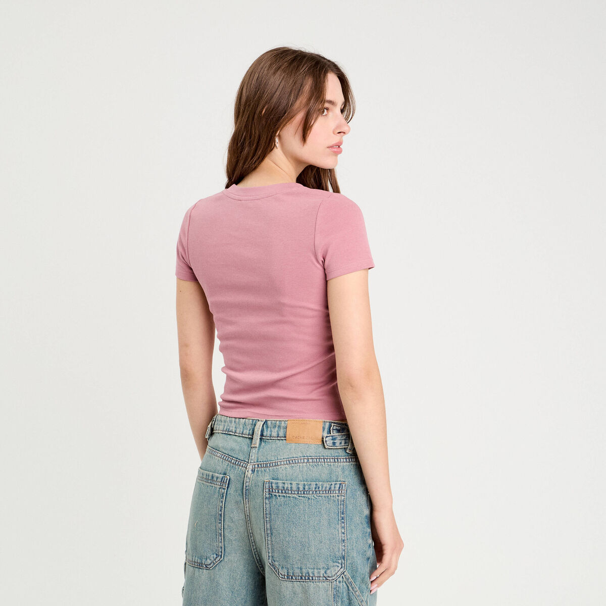 T-shirt manches courtes ajusté vieux rose femme