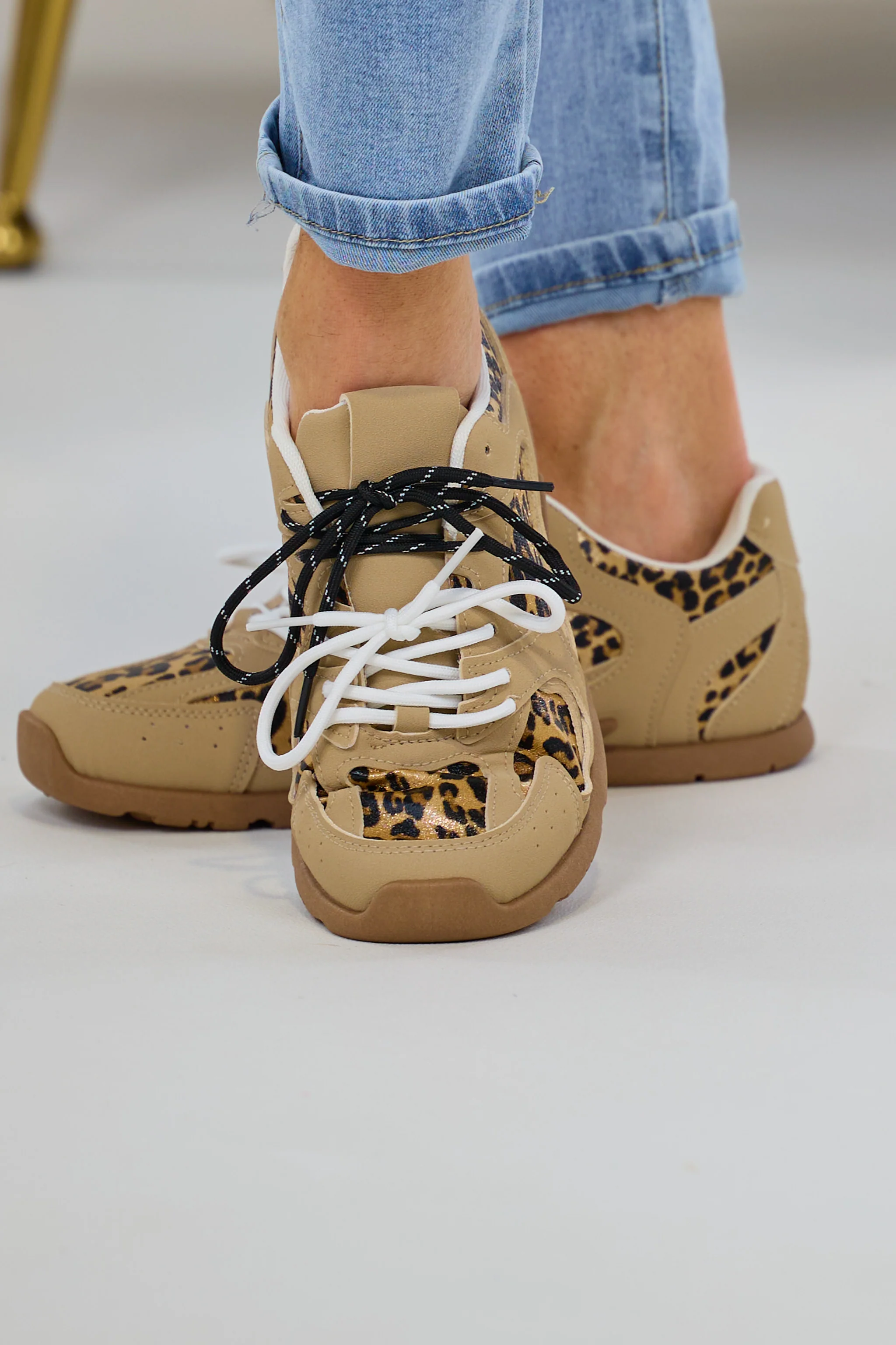 Sneaker mit doppelter Schnürung, taupe-leo