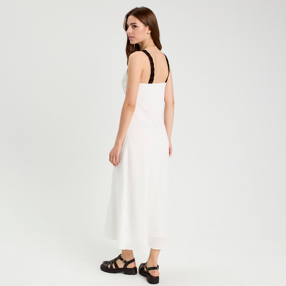 Robe longue évasée blanc femme
