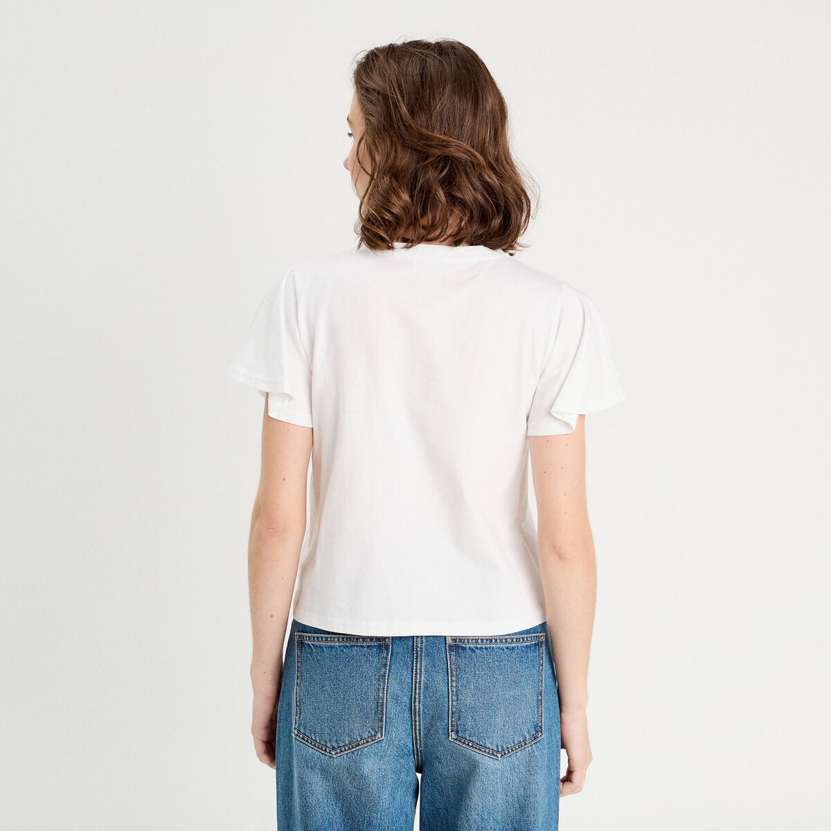 T-shirt détails fleurs blanc femme