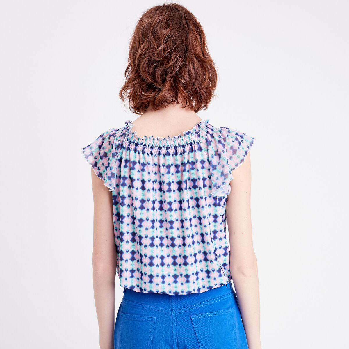 T-shirt manches courtes smocké bleu foncé femme