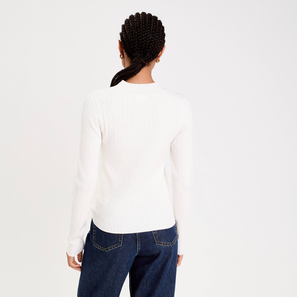 Pull col montant torsades ecru femme