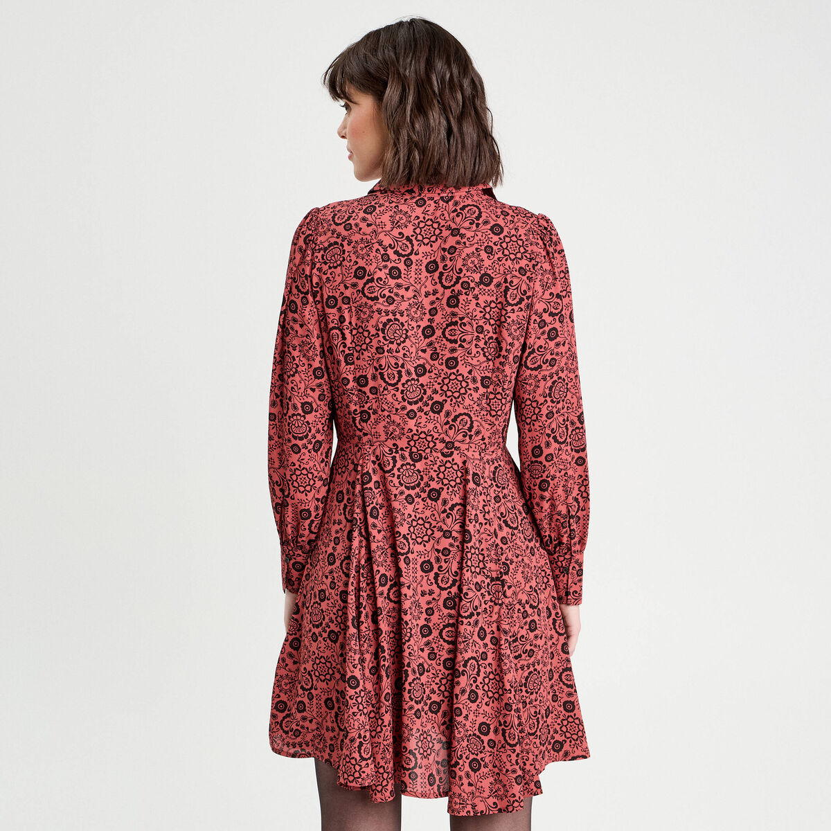 Robe chemise évasée fluide rouge clair femme