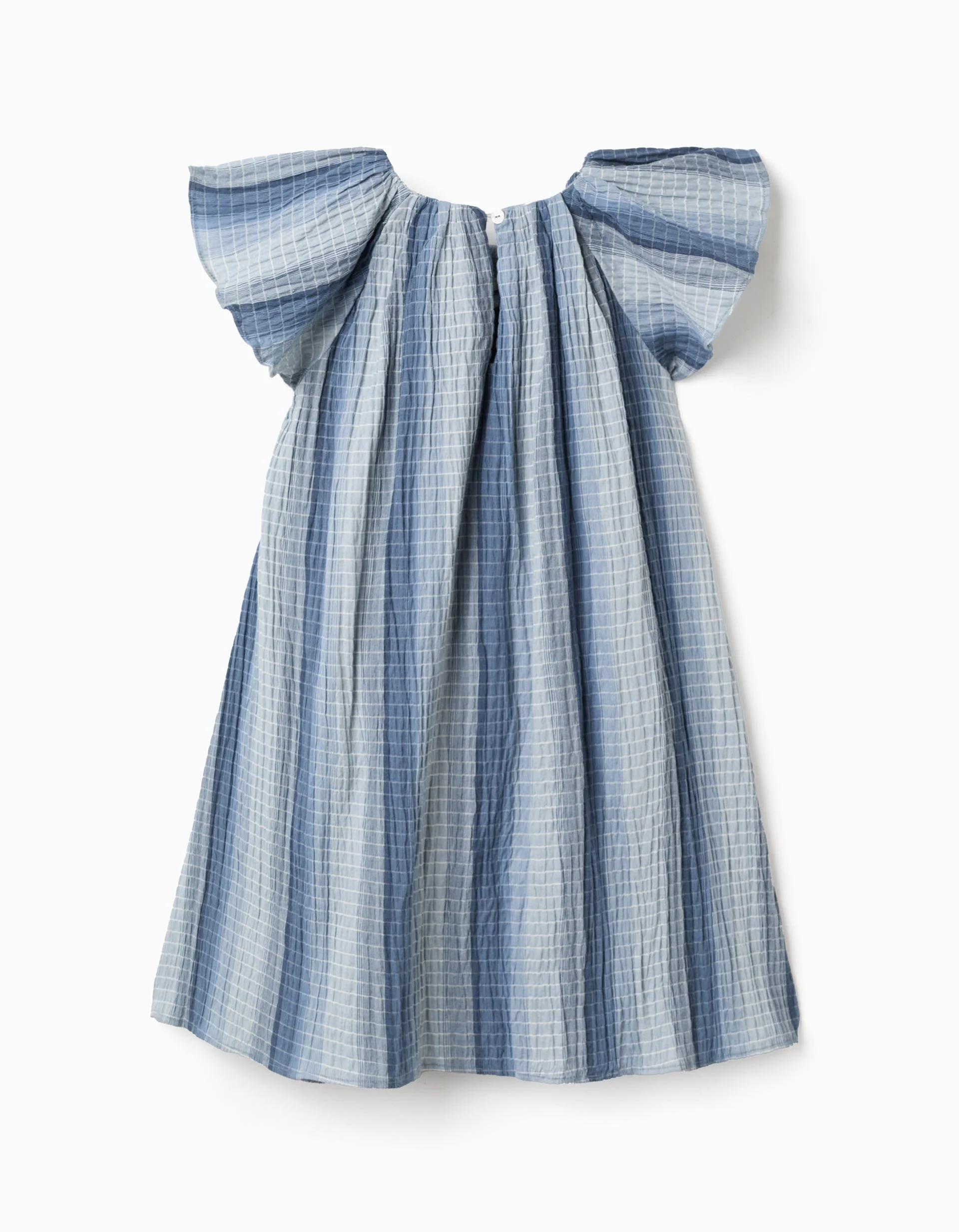 A-line cotton dress with butterfly sleeves for girls, blue