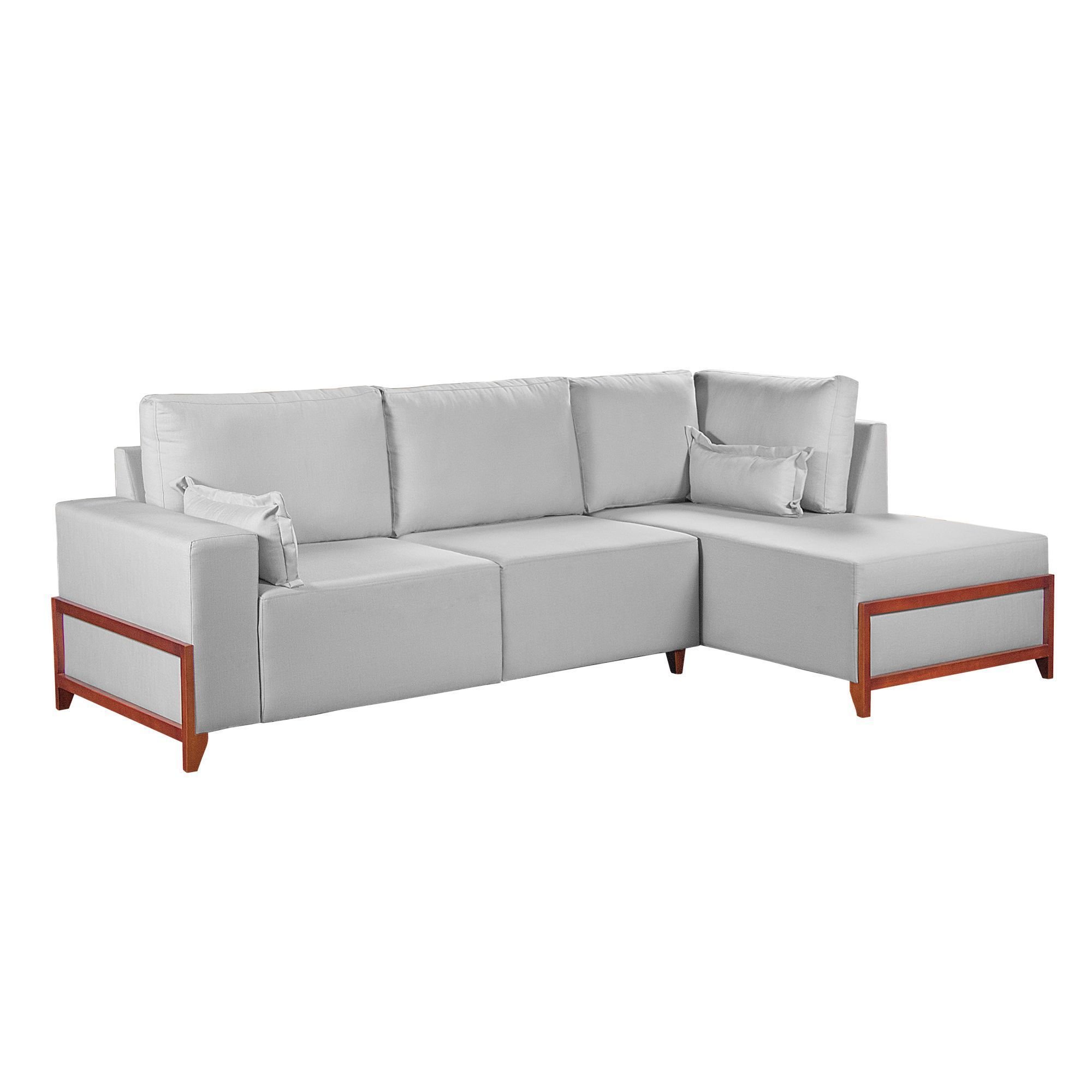 Sofá 4 lugares Bipartido com Chaise 2,75 x 1,60m Holanda Base Madeira
