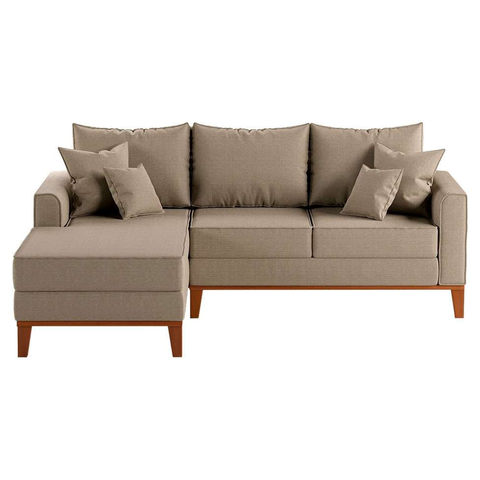 Sofá 3 Lugares Beny Com Chaise Esquerdo Linho Bege em Promoção | Ofertas na Americanas