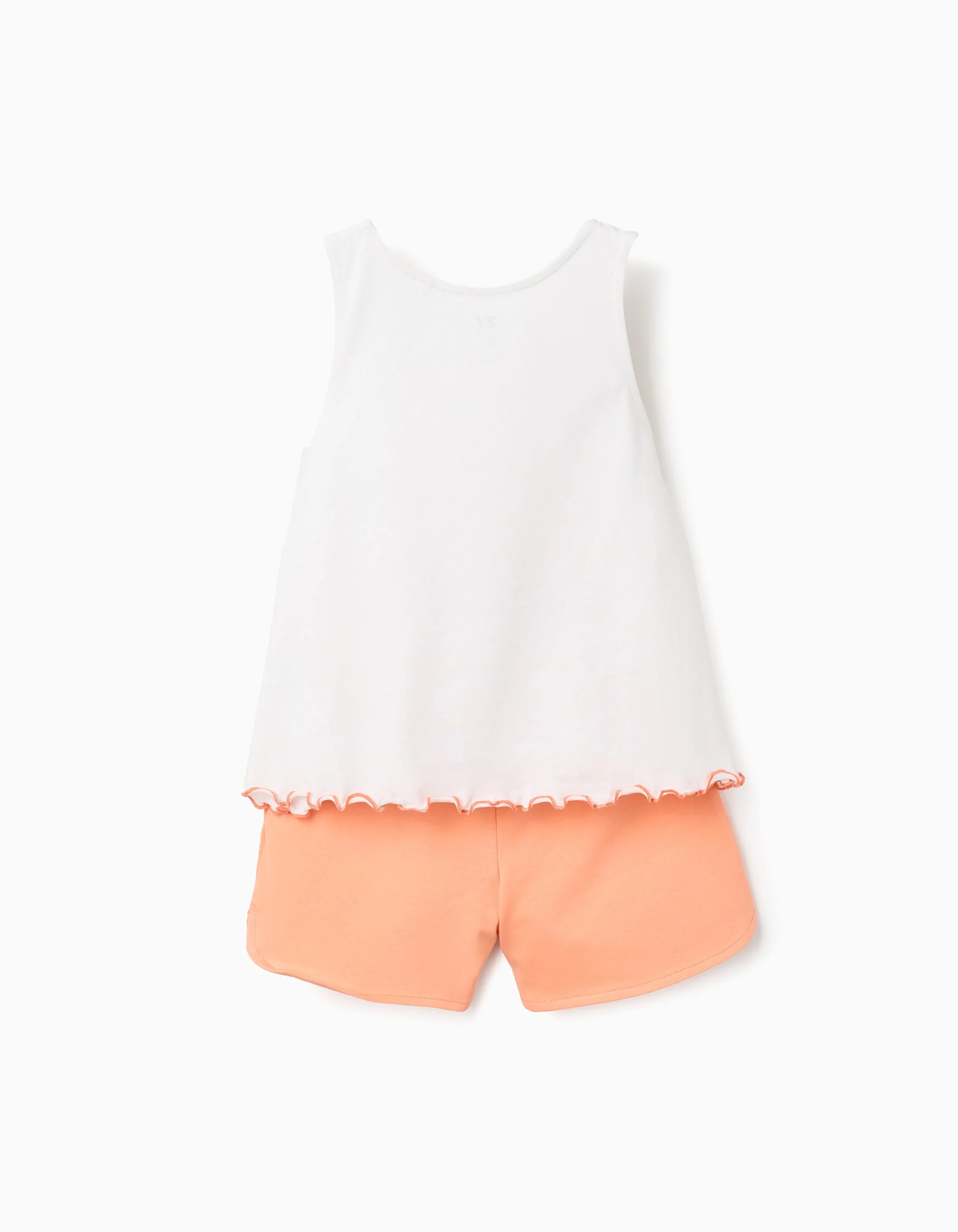 Sleeveless top + shorts in cotton for girls, white/orange