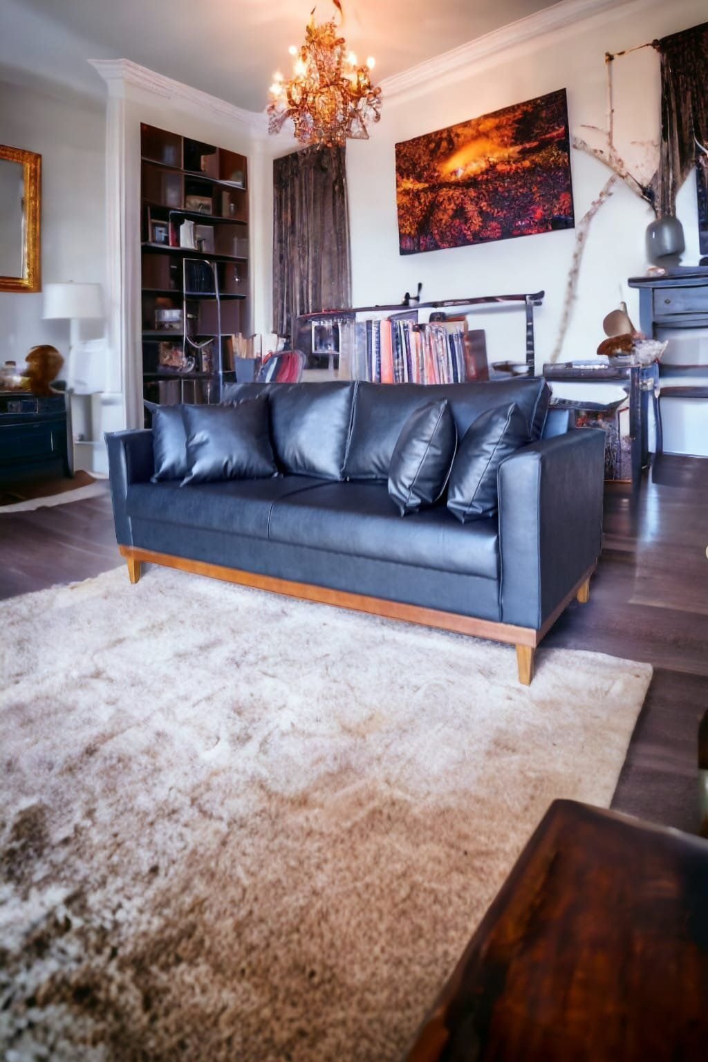 Sofá 2 Lugares Beny Base de Madeira Corano Preto Rr Decor