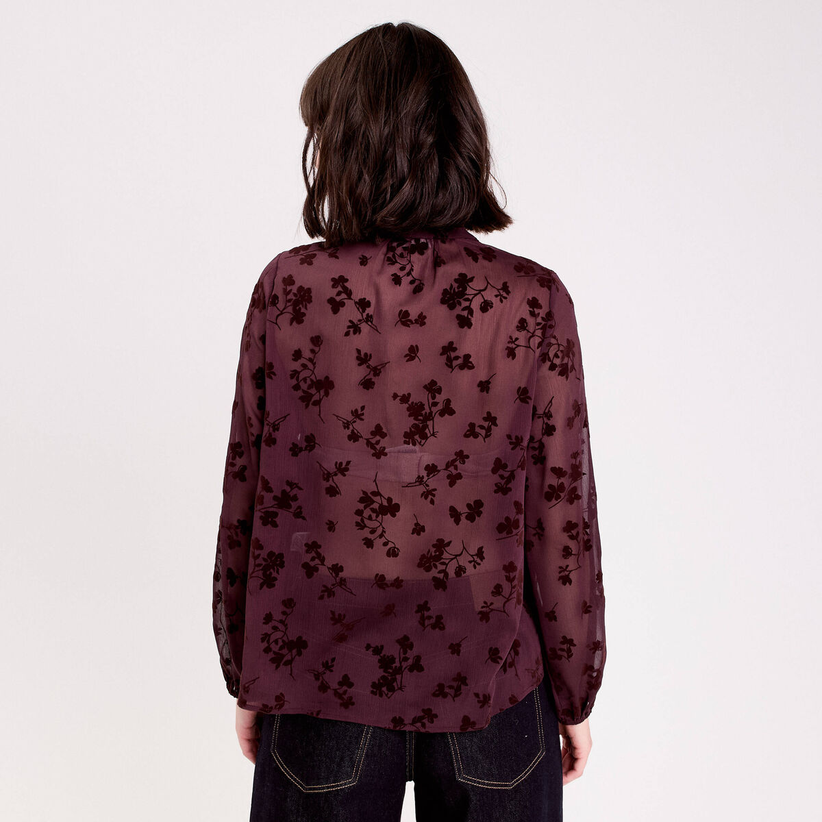 Blouse fluide manches longues marron cognac femme