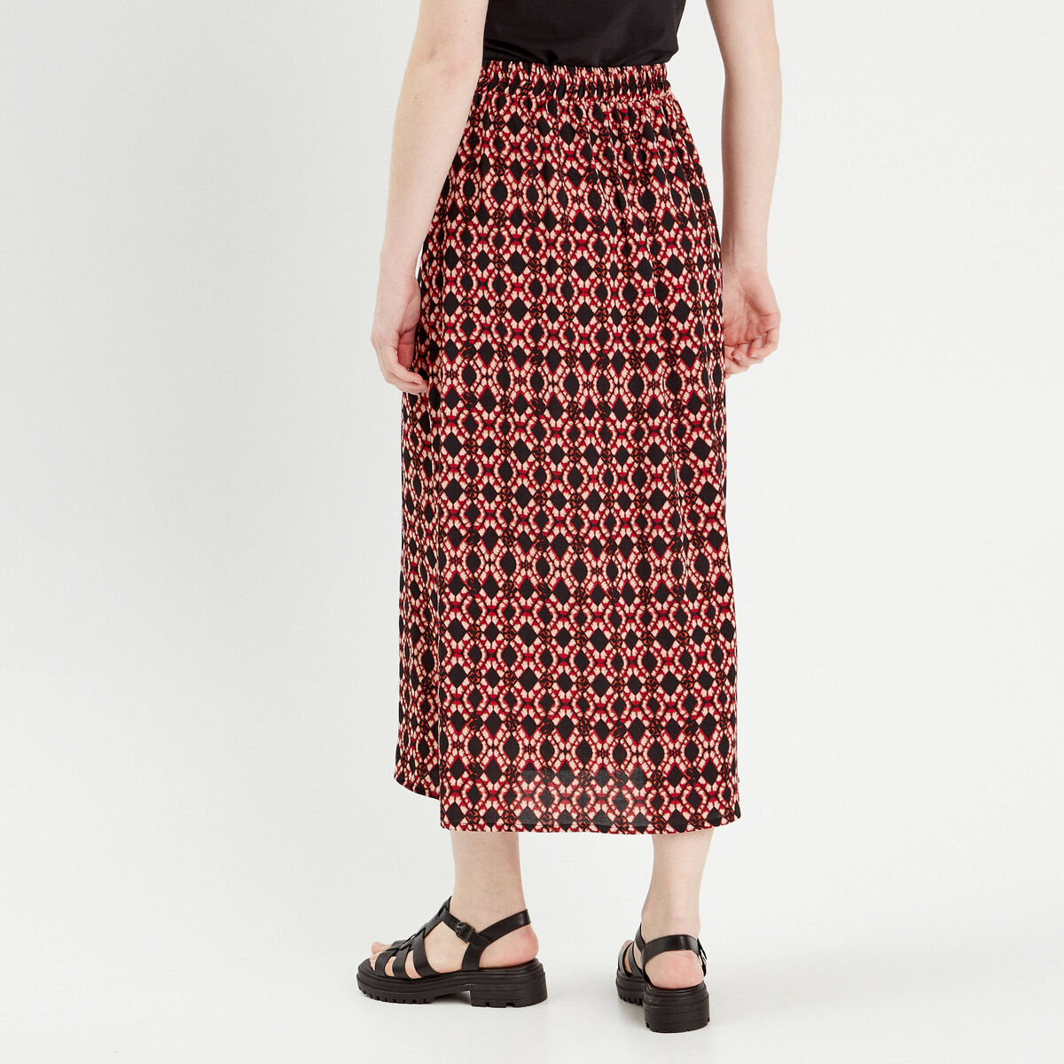 Jupe midi évasée fluide rouge femme