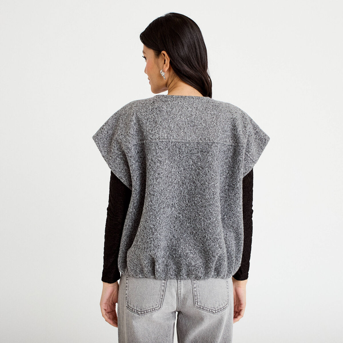 Veste oversize sans manches col rond gris clair femme