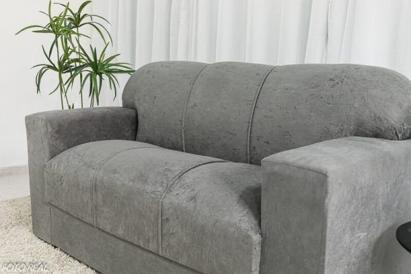 Sofá 3 Lugares Xaropinho Suede Cinza - Al Móveis