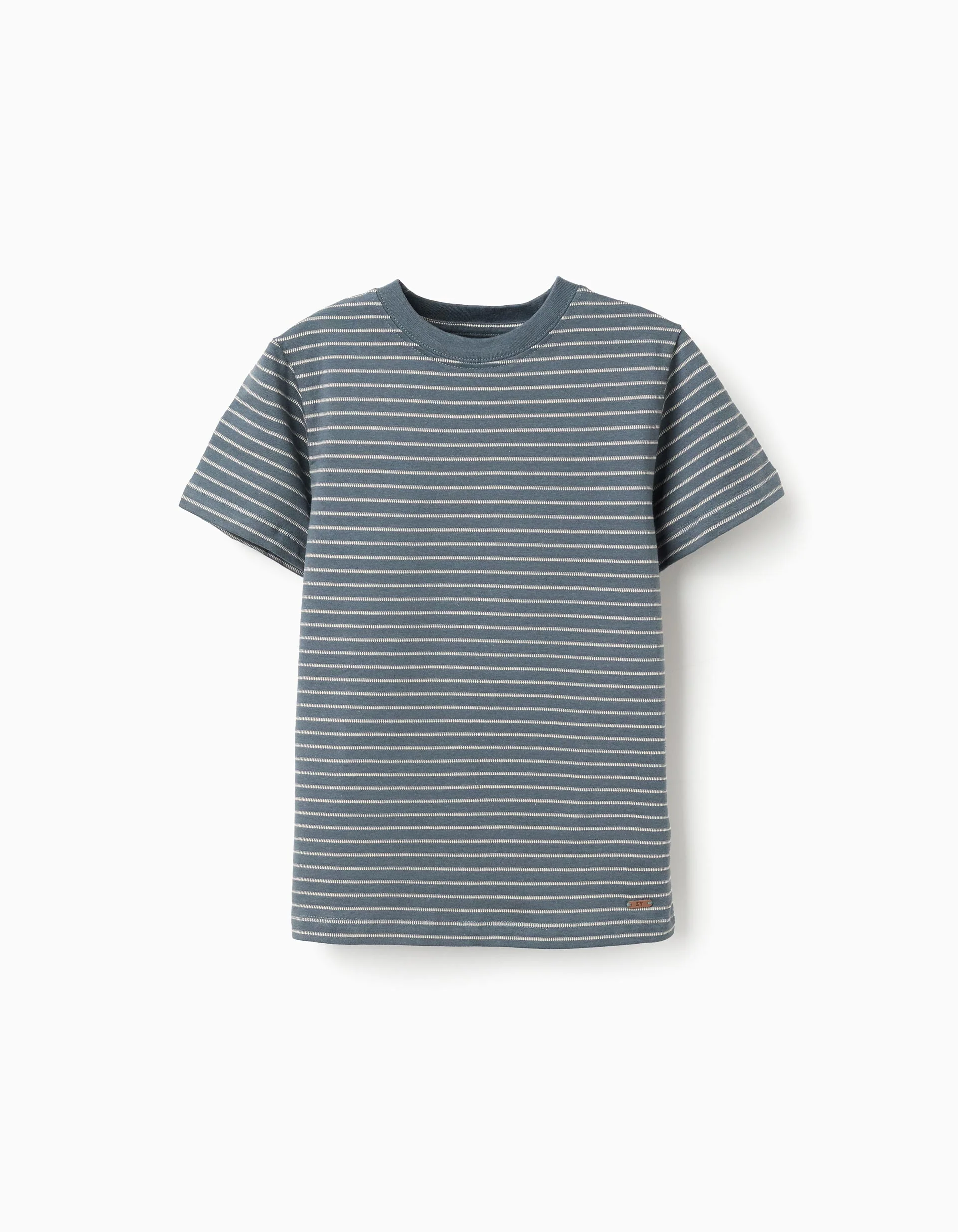 Cotton T-shirt with jacquard stripes for boys, blue/beige