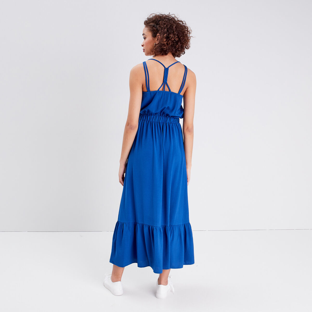 Robe longue évasée bleu femme
