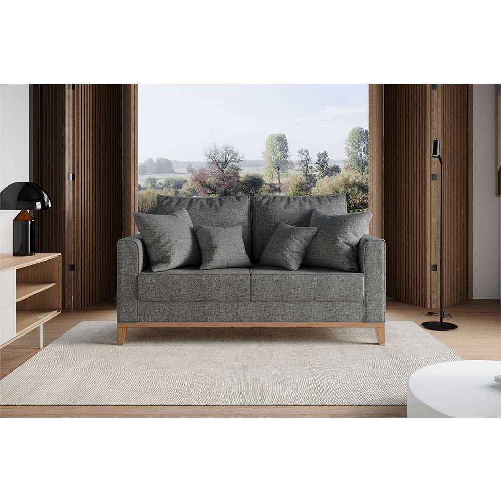 Sofá 2 Lugares Beny Base de Madeira Linho Cinza Harpia Decor