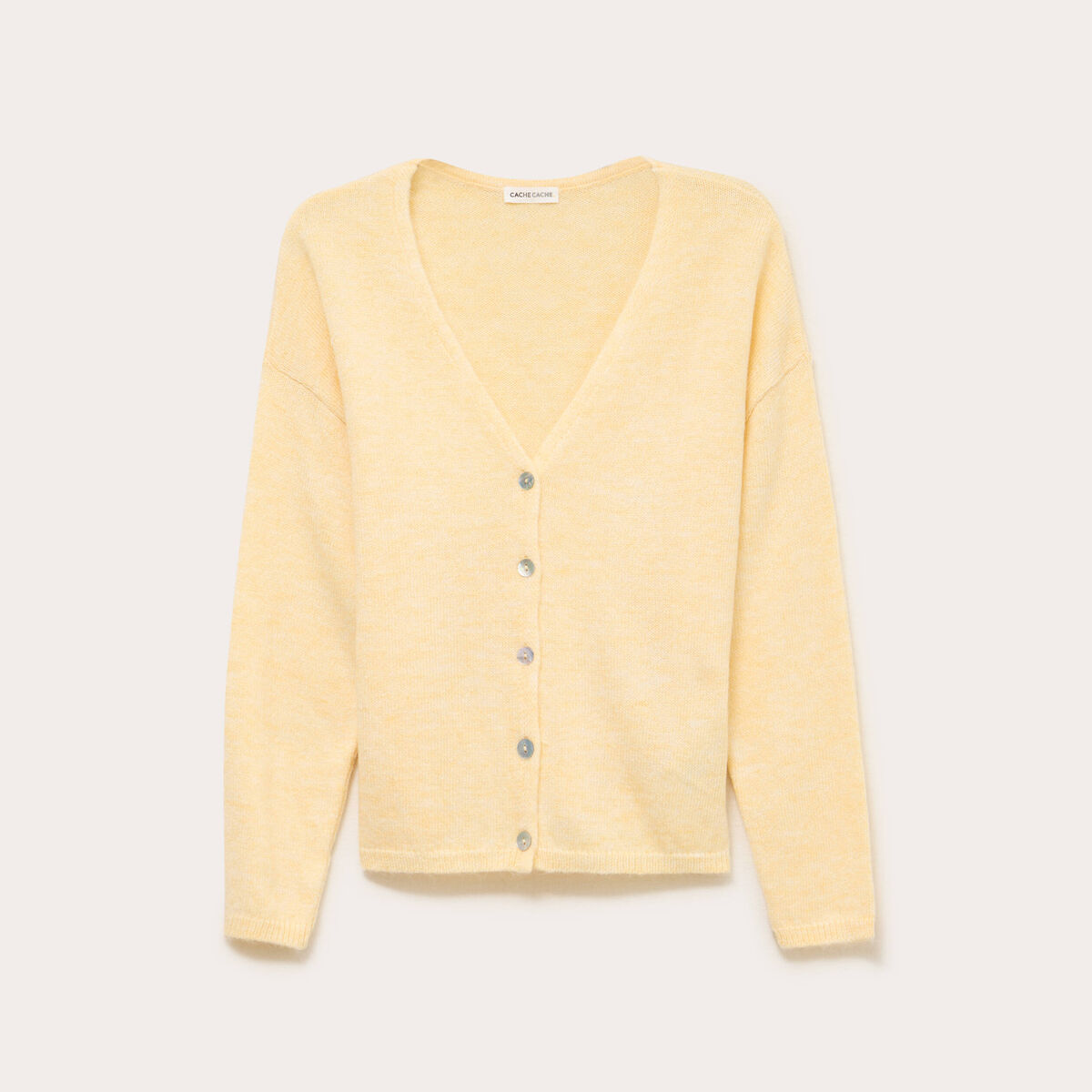 Gilet boutonné avec col en V jaune pastel femme