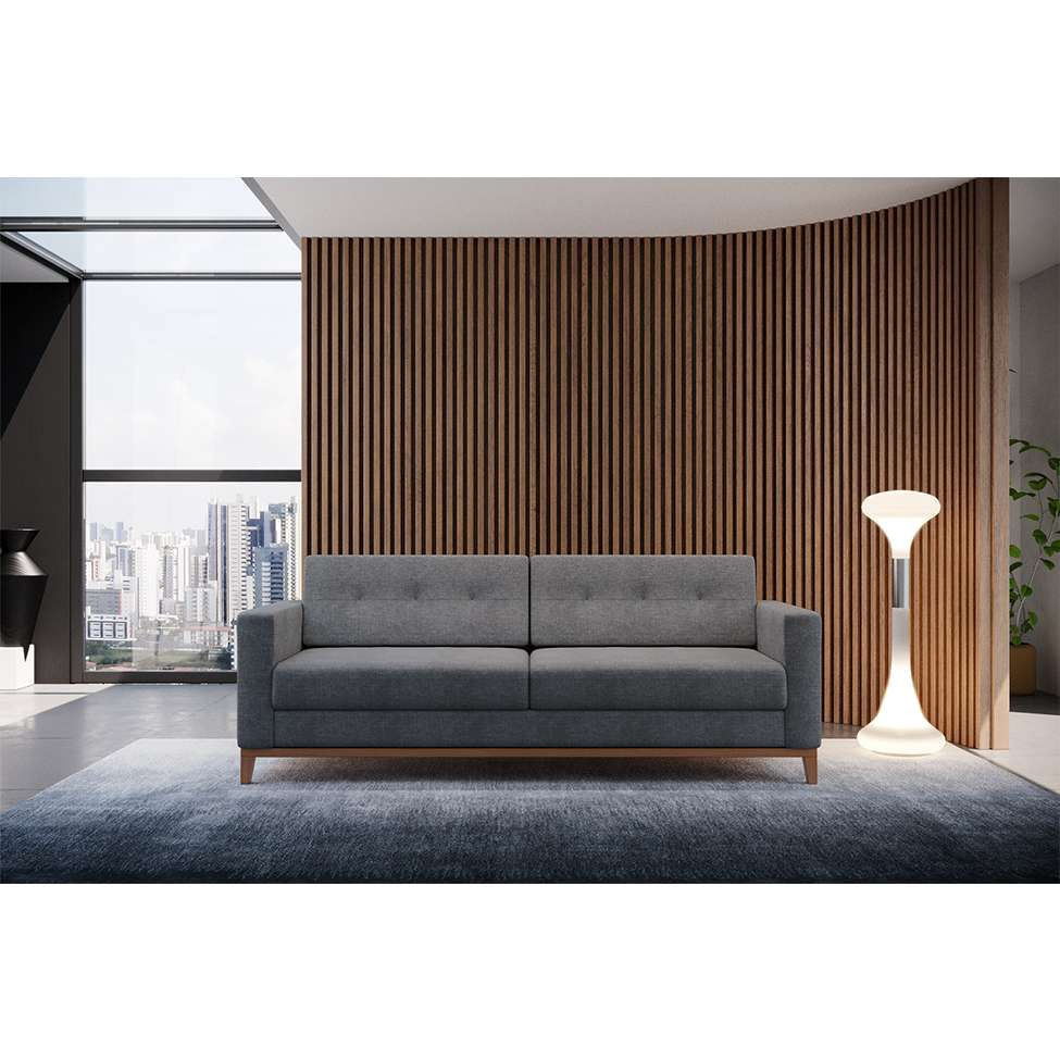 Sofá 3 Lugares Living Pés e Base em Madeira Linho Cotton Cinza 180 cm em Promoção | Ofertas na Americanas