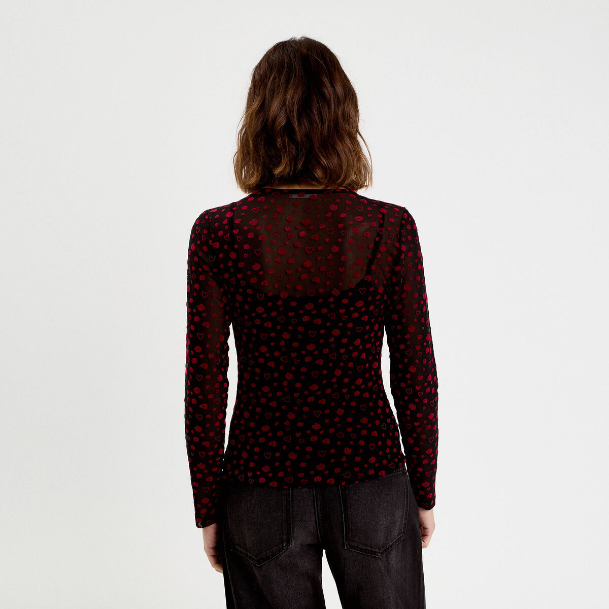 Gilet transparent manches longues noir femme