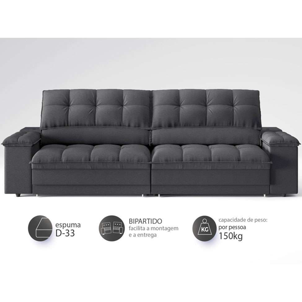 Sofá 3 Lugares Retrátil e Reclinável Helen com USB e Porta-Copos Linho Grafite 210 cm em Promoção | Ofertas na Americanas