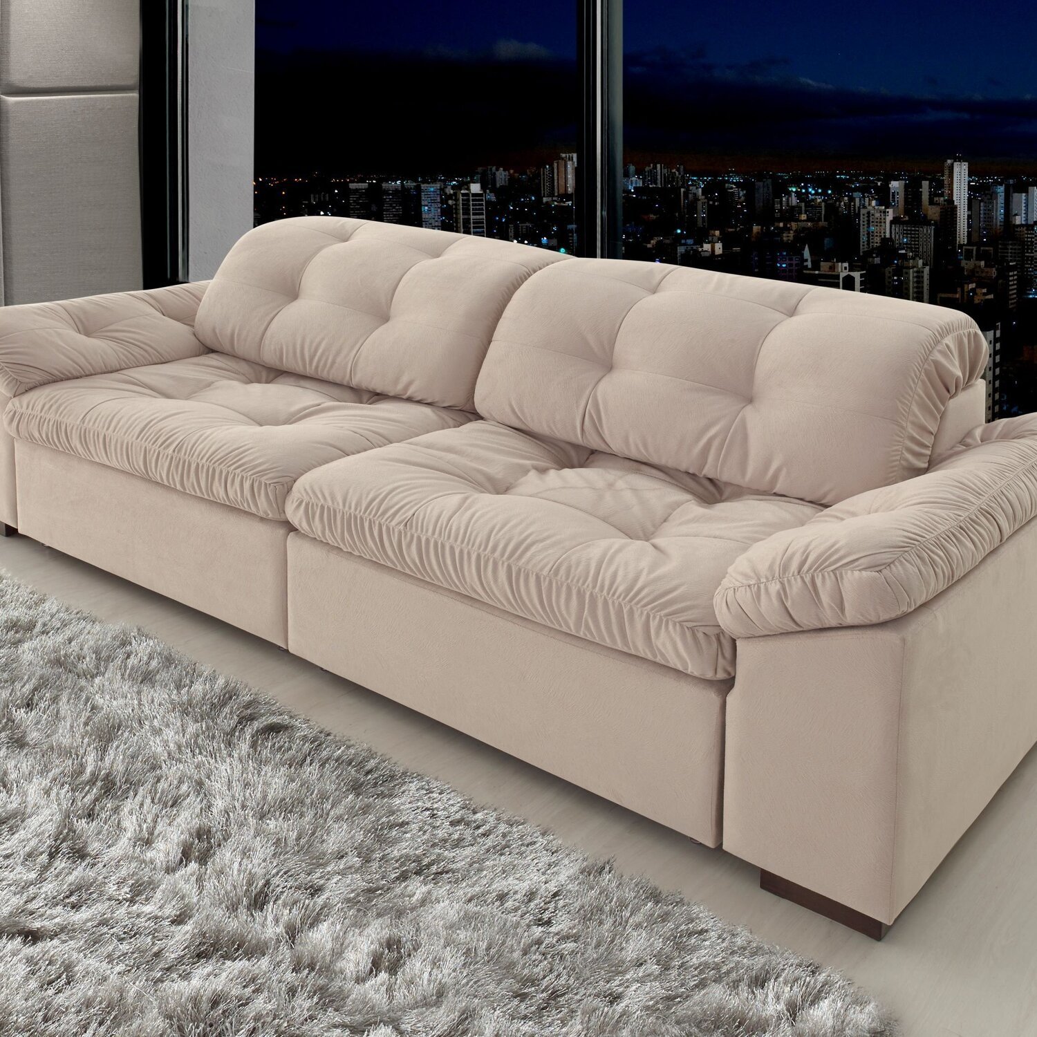 Sofá Retrátil e Reclinável 2 Lugares 220 Cm Pérola Veludo