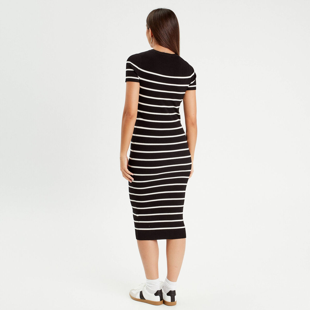 Robe longue moulante côtelée noir femme